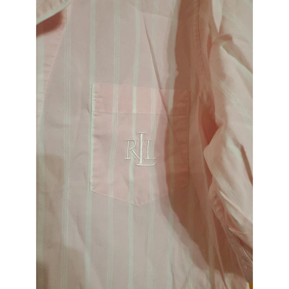 Ralph Lauren Pajama Shirt Womens XL Pink White Striped Lightweight Cotton Logo‎